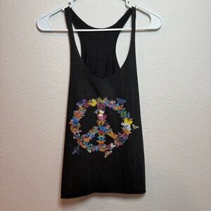 Butterfly Peace Sign Black Tank Top